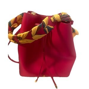 RALPH LAUREN WOMEN'S LEATHER DEBBY PRINT‎ SCARF  DRAWSTRING BAG PINK
